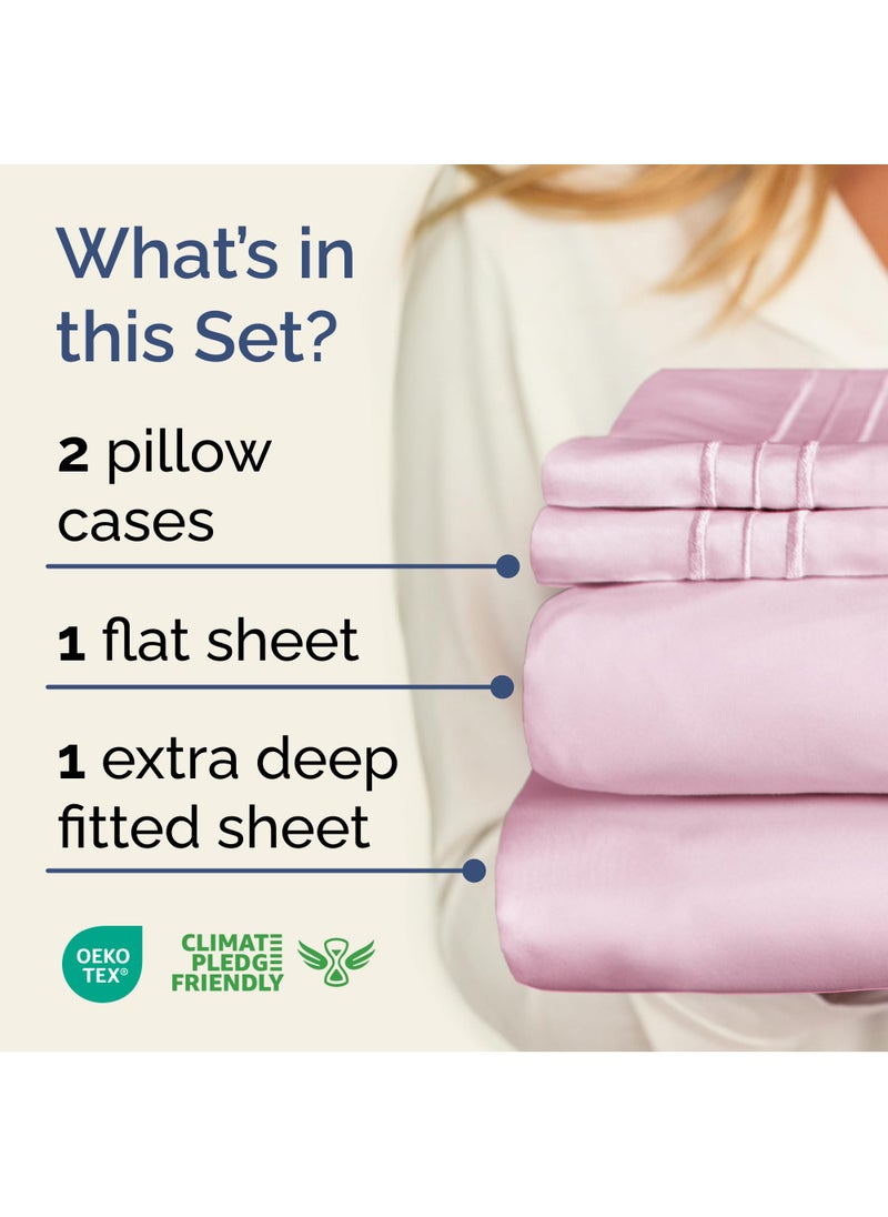 Extra Deep Twin Sheet Set - 4 Piece Breathable & Cooling Sheets - Hotel Luxury Bed Sheets Set - Easy & Secure Fit - Soft  Wrinkle Free & Comfy Sheets Set - Light Pink Sheet Set with Extra Deep Pockets