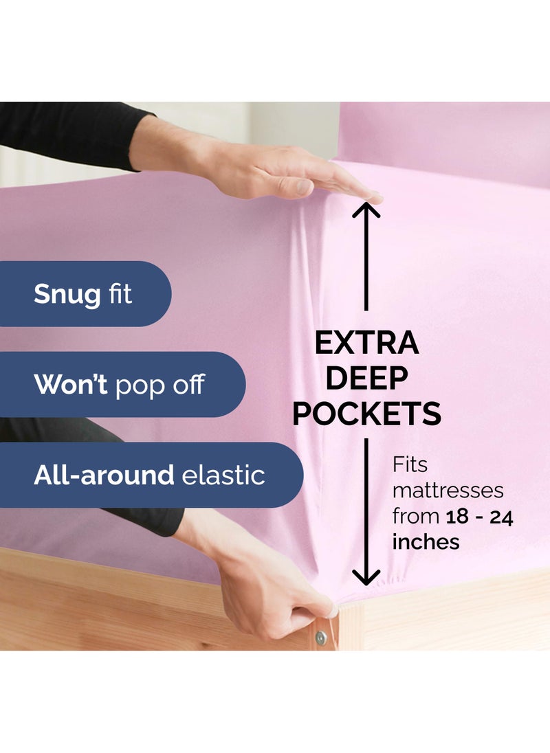 Extra Deep Twin Sheet Set - 4 Piece Breathable & Cooling Sheets - Hotel Luxury Bed Sheets Set - Easy & Secure Fit - Soft  Wrinkle Free & Comfy Sheets Set - Light Pink Sheet Set with Extra Deep Pockets