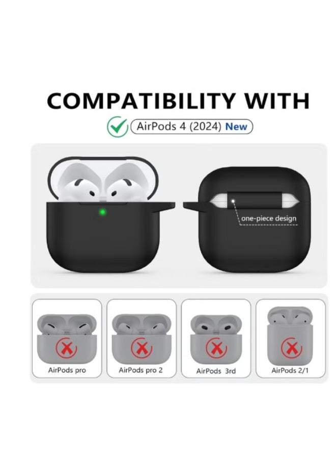 Soft Silicone Protective Case Cover for AirPods 4 with Cleaner Kit and Keychain (Black) - Image 2