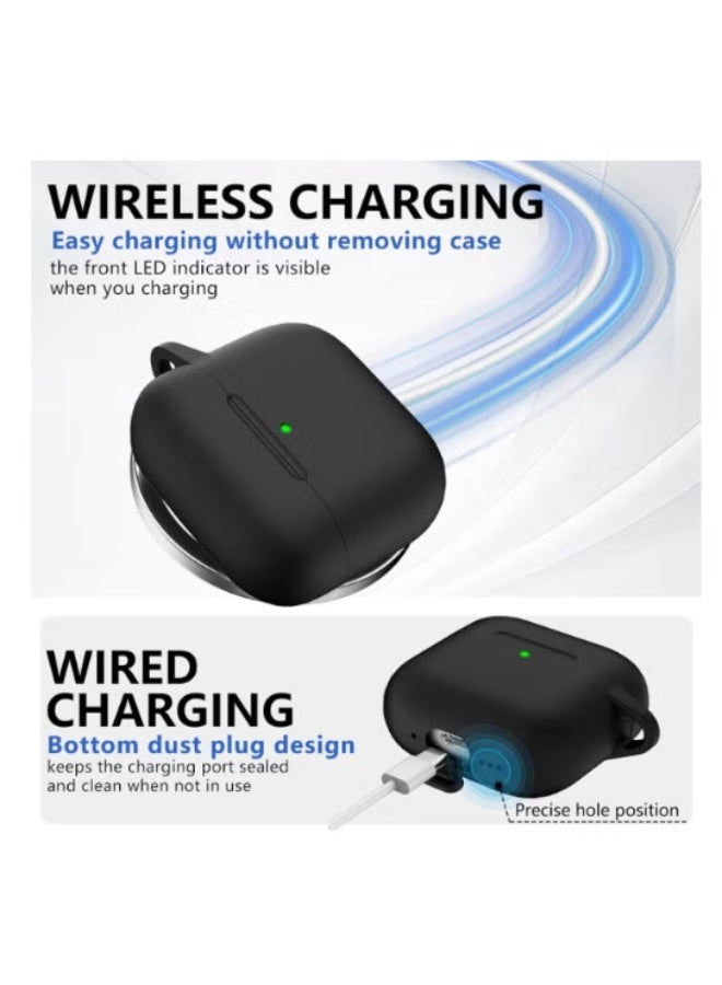 Soft Silicone Protective Case Cover for AirPods 4 with Cleaner Kit and Keychain (Black) - Image 5