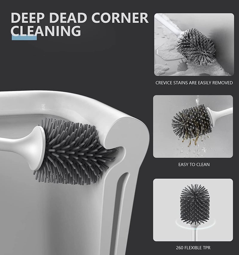 TRADY Toilet Brush,1 Pack Toilet Bowl Brush and Holder for Bathroom Storage Cleaning,Bathroom Accessories Toilet Bowl Cleaners with Silicone Bristles,Cleaning Supplies Toilet Cleaner Brush Set - Image 4