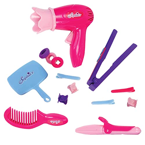 Sophia's Hair Salon Complete 30 Piece Set with Styling Tools, Hair Ties, Brush, Mirror, Blow Dryer, Salon Cape and More for 18" Dolls, Pink/Purple - Image 4