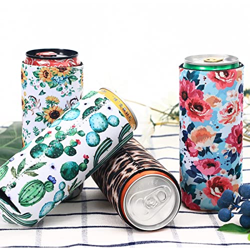 LYDTICK 8 Pcs Slim Can Coolers Sleeves For 12oz Slim Beer & Hard Soda, Tall Skinny Can Cooler Holder Colorful Neoprene Bottle Insulator Perfect For Christmas Parties Valentines Day Gifts (Floral) - Image 4