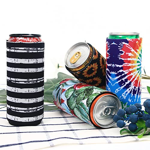 LYDTICK 8 Pcs Slim Can Coolers Sleeves For 12oz Slim Beer & Hard Soda, Tall Skinny Can Cooler Holder Colorful Neoprene Bottle Insulator Perfect For Christmas Parties Valentines Day Gifts (Floral) - Image 5