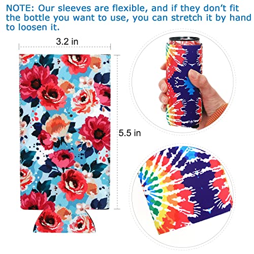 LYDTICK 8 Pcs Slim Can Coolers Sleeves For 12oz Slim Beer & Hard Soda, Tall Skinny Can Cooler Holder Colorful Neoprene Bottle Insulator Perfect For Christmas Parties Valentines Day Gifts (Floral) - Image 2