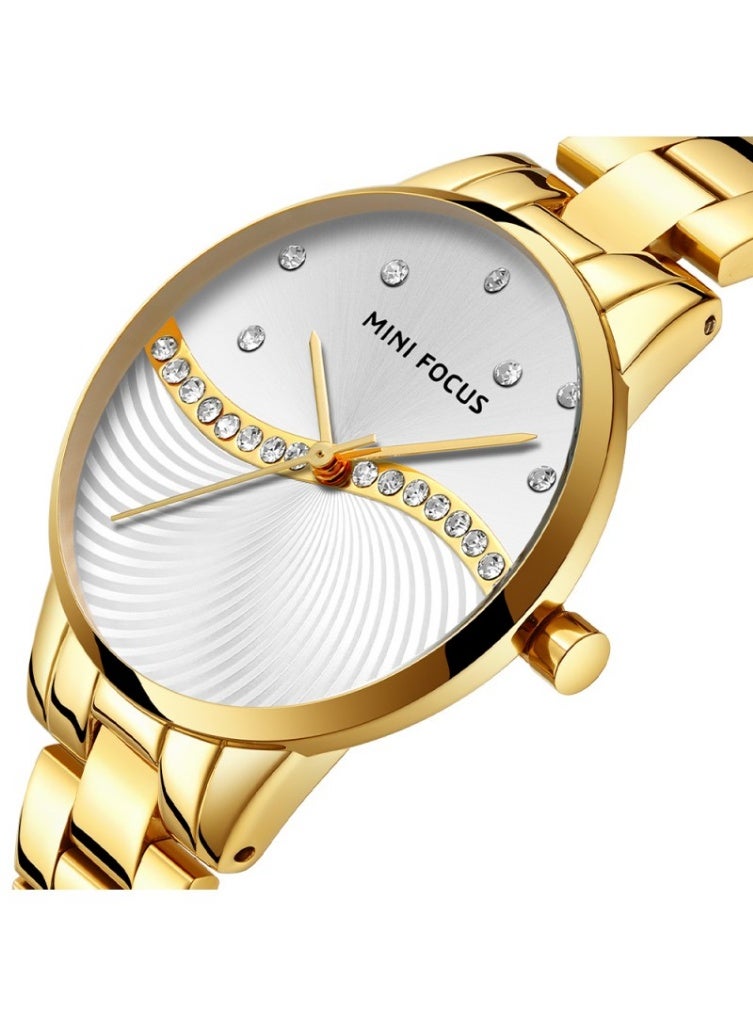 MINI FOCUS Women's Elegant Quartz Watch with Crystal Accents and Gold Stainless Steel Strap - MF0263L.01 - Image 2