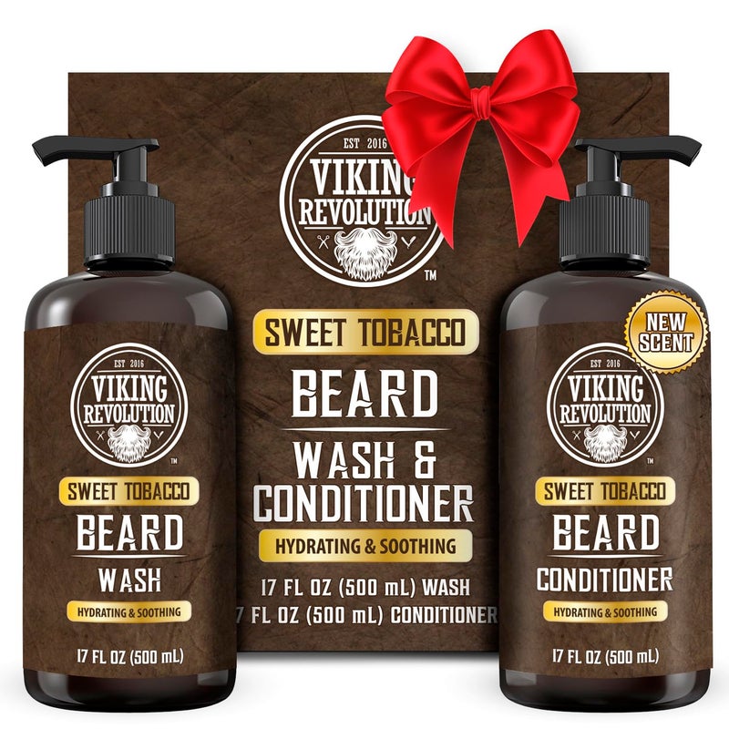 Viking Revolution Beard Wash and Beard Conditioner for Men with Argan Oil and Jojoba Oil - Beard Softener and Strengthener Beard Care Beard Shampoo and Conditioner with Beard Oil (17oz, Sweet Tobacco) - Image 1