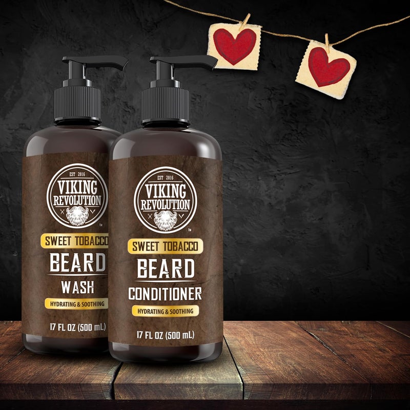 Viking Revolution Beard Wash and Beard Conditioner for Men with Argan Oil and Jojoba Oil - Beard Softener and Strengthener Beard Care Beard Shampoo and Conditioner with Beard Oil (17oz, Sweet Tobacco) - Image 2
