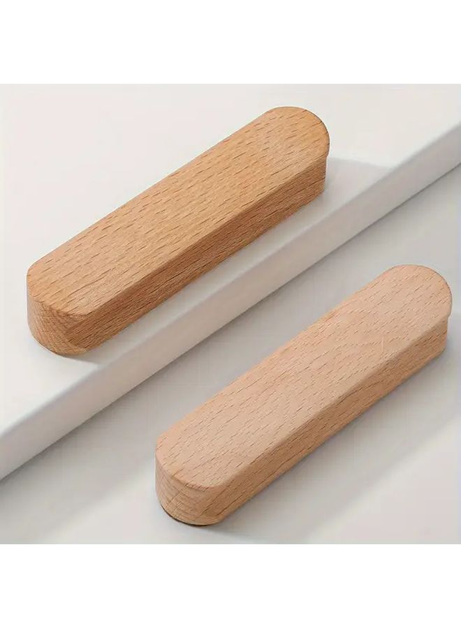 2 Pcs Solid Beech Wood Cabinet Pulls Heavy Duty Wood Drawer Handles With Polished Metal Like Finish No Drill Installation For Cabinets Wardrobes Dressers Compatible With Modern And Traditional Furniture - Image 2