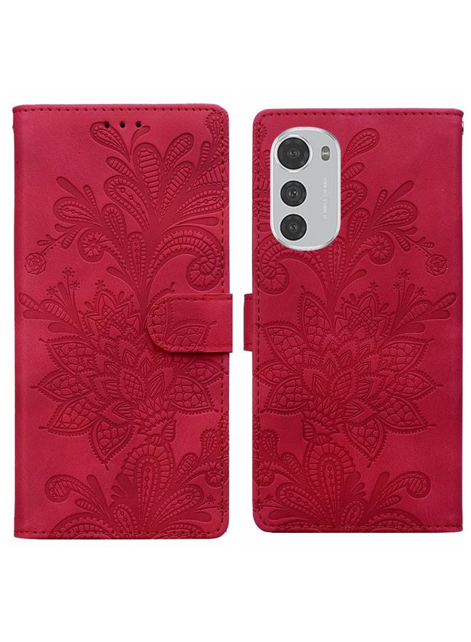 S-TOP Case For Motorola Moto E32 4G / E32S Lace Floral Embossed Magnetic Buckle PU Phone Case With Wrist Strap - Image 1