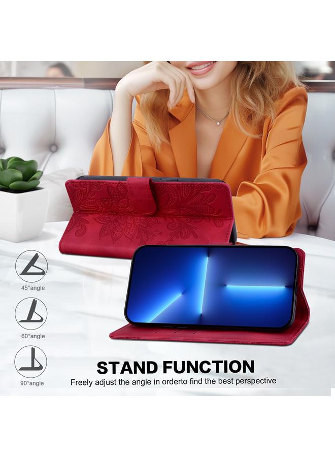 S-TOP Case For Motorola Moto E32 4G / E32S Lace Floral Embossed Magnetic Buckle PU Phone Case With Wrist Strap - Image 5