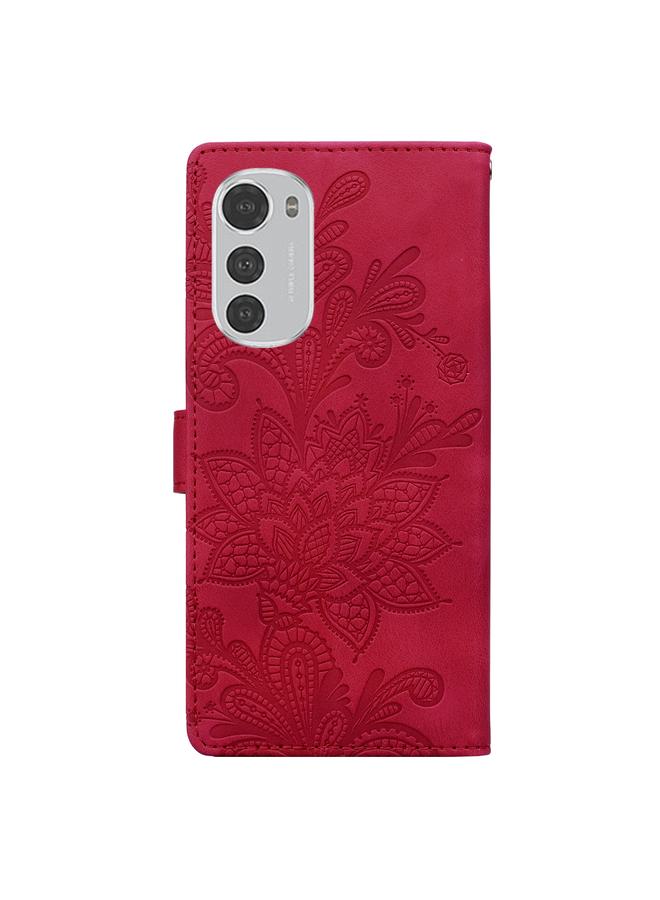 S-TOP Case For Motorola Moto E32 4G / E32S Lace Floral Embossed Magnetic Buckle PU Phone Case With Wrist Strap - Image 3