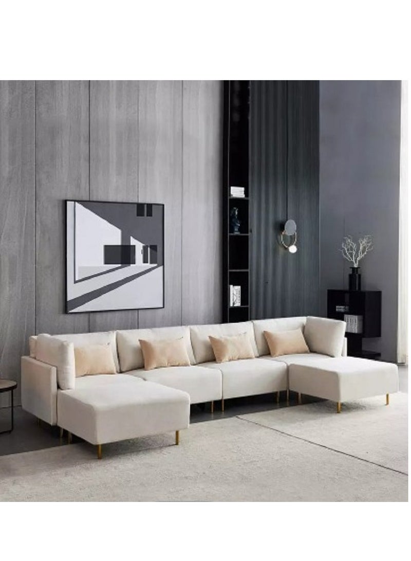 Ripple FURNITURE U Shape Luxury Sofa Set Modern Design Furniture Sectional Couch Living Room Sofa 6 Seaters Beige 360X75X70  - Image 1