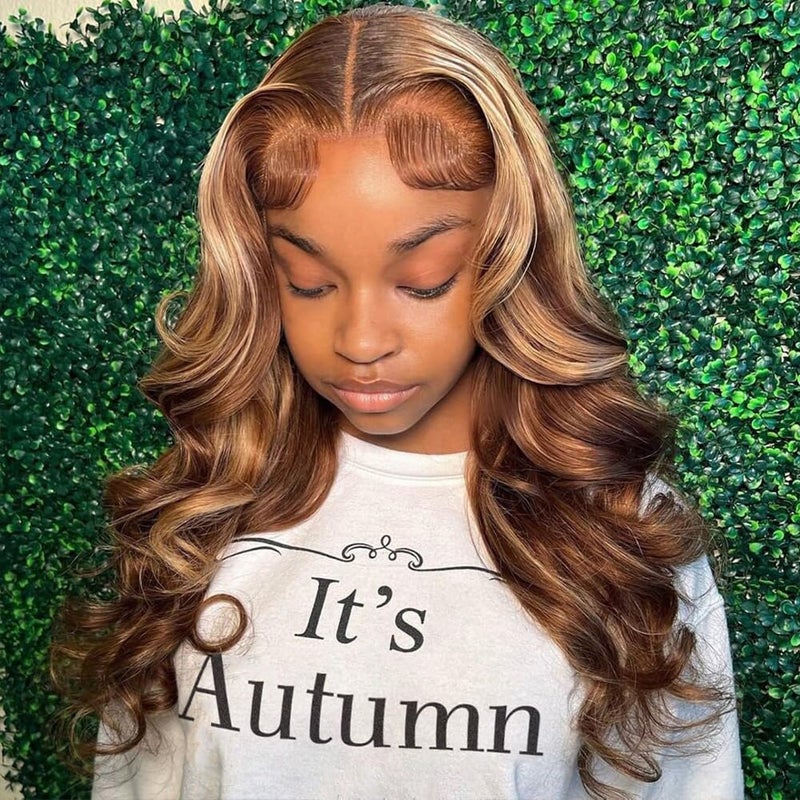 Pizazz Honey Blonde Lace Front Wigs Human Hair Pre Plucked with Natural Hairline 13x4 Glueless Wigs Human Hair 180 Density 4/27 Highlight Body Wave Lace Frontal Wigs 20 Inch - Image 1