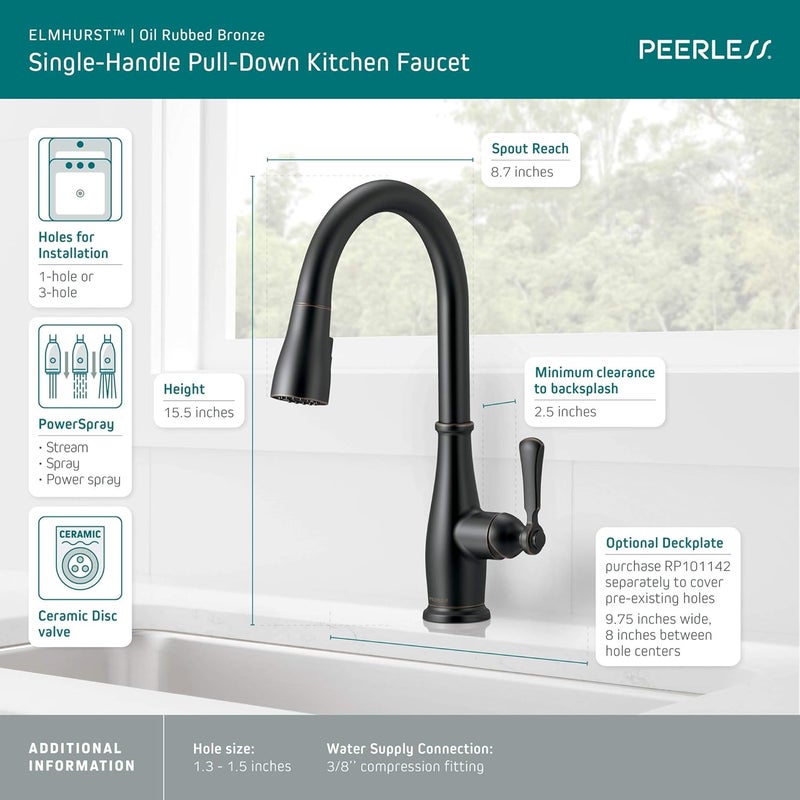 Peerless P7965LFOB Elmhurst SingleHandle Kitchen Faucet PullDown Oil Rubbed Bronze - Image 3