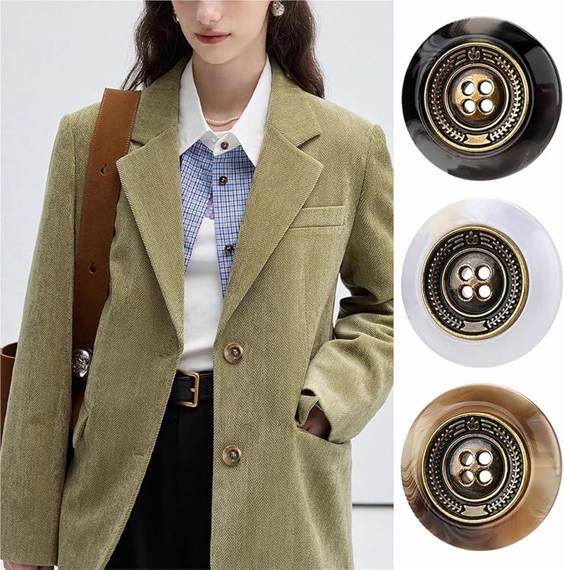 أزرار معدنية راتنجية بنية 25 مم 4 فتحات 30 قطعة مستديرة عتيقة للخياطة والحرف اليدوية والديكور DIY - Image 3