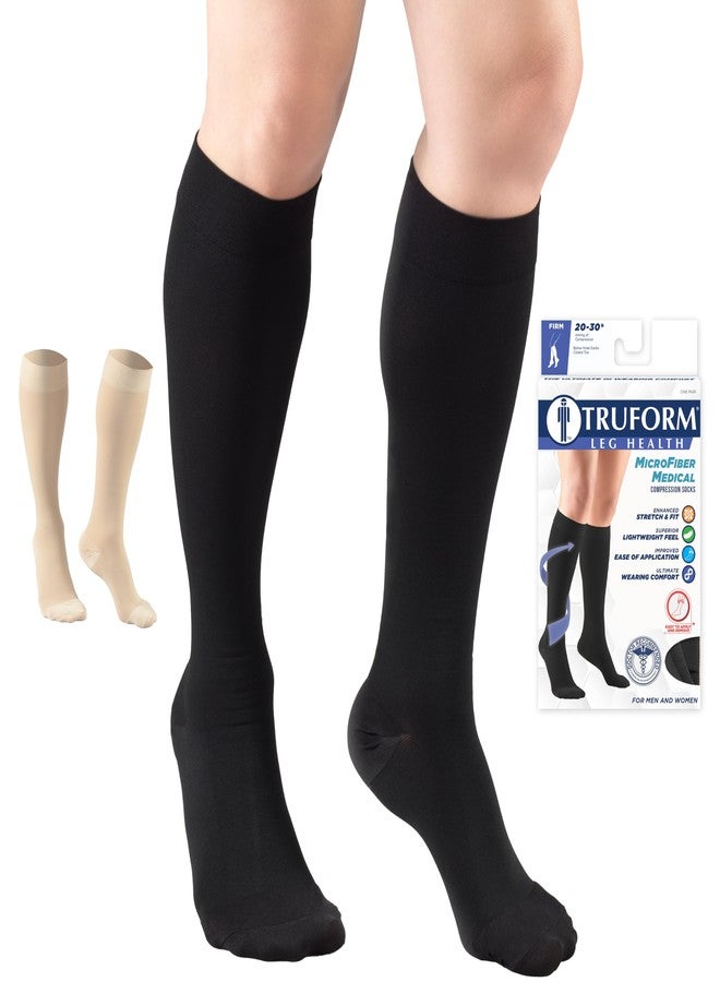 Truform 20-30 mmHg Compression MicroFiber Stockings for Men and Women, Knee High Length, Closed Toe, Black, Medium - Image 1