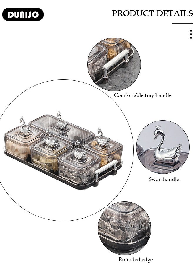 DUNISO Snack Serving Tray with Lid and Removable Dish Bowls Serving Platter,with Swan Handle,Candy and Nut Serving Container Divided Bowls for Dessert,Plastic Appetizer Platter Food Display Bowls Storage Organizer  - Image 2