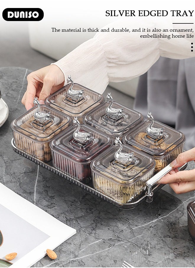 DUNISO Snack Serving Tray with Lid and Removable Dish Bowls Serving Platter,with Swan Handle,Candy and Nut Serving Container Divided Bowls for Dessert,Plastic Appetizer Platter Food Display Bowls Storage Organizer  - Image 3