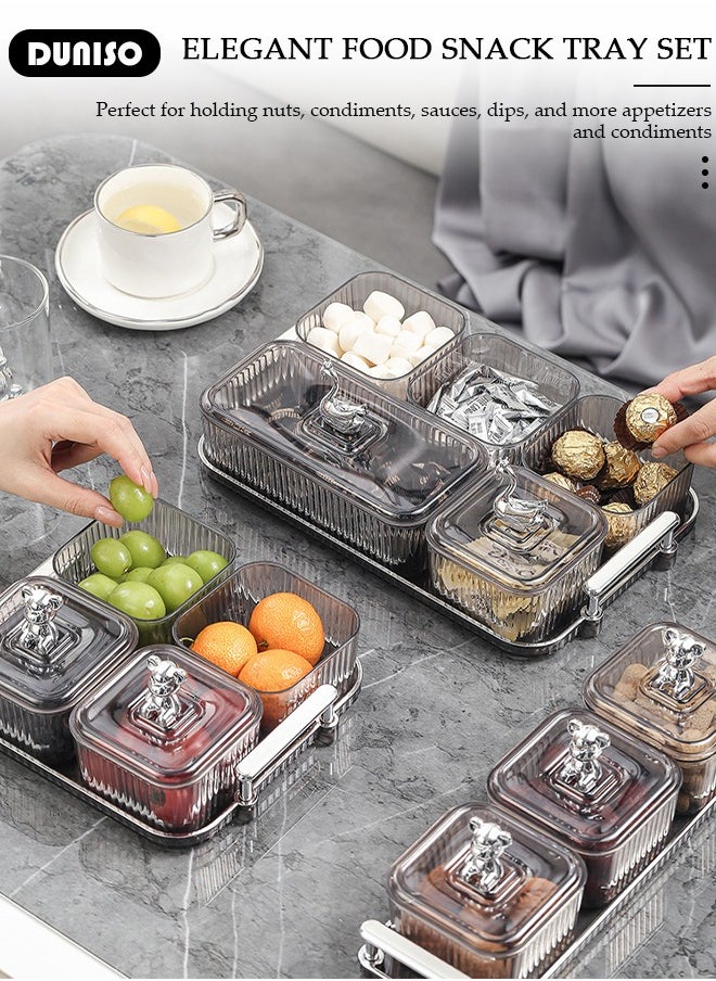 DUNISO Snack Serving Tray with Lid and Removable Dish Bowls Serving Platter,with Swan Handle,Candy and Nut Serving Container Divided Bowls for Dessert,Plastic Appetizer Platter Food Display Bowls Storage Organizer  - Image 5