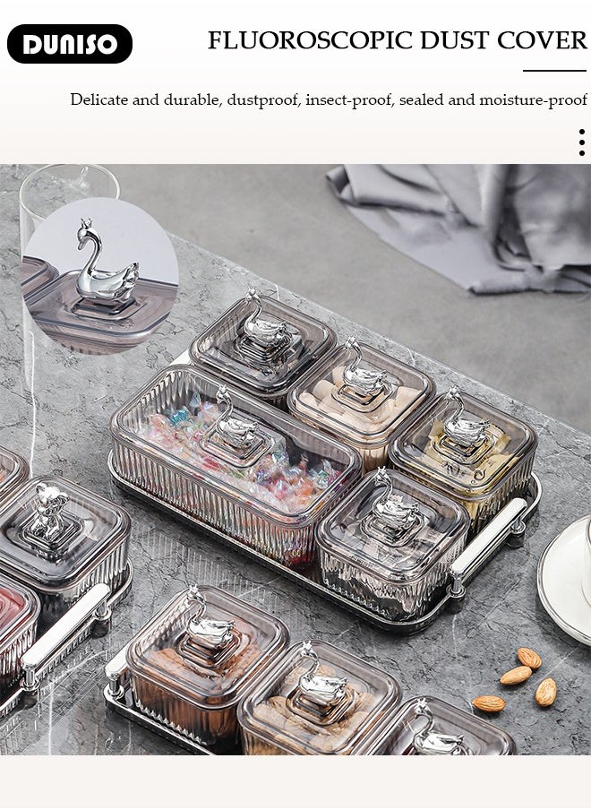 Snack Serving Tray with Lid and Removable Dish Bowls Serving Platter,with Swan Handle,Candy and Nut Serving Container Divided Bowls for Dessert,Plastic Appetizer Platter Food Display Bowls Storage Organizer
