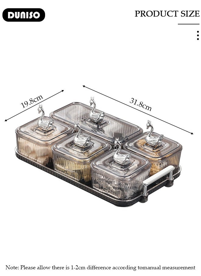 DUNISO Snack Serving Tray with Lid and Removable Dish Bowls Serving Platter,with Swan Handle,Candy and Nut Serving Container Divided Bowls for Dessert,Plastic Appetizer Platter Food Display Bowls Storage Organizer  - Image 4