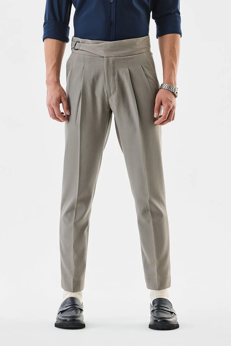 SNITCH Grey Solid Slim Fit Formal Trousers