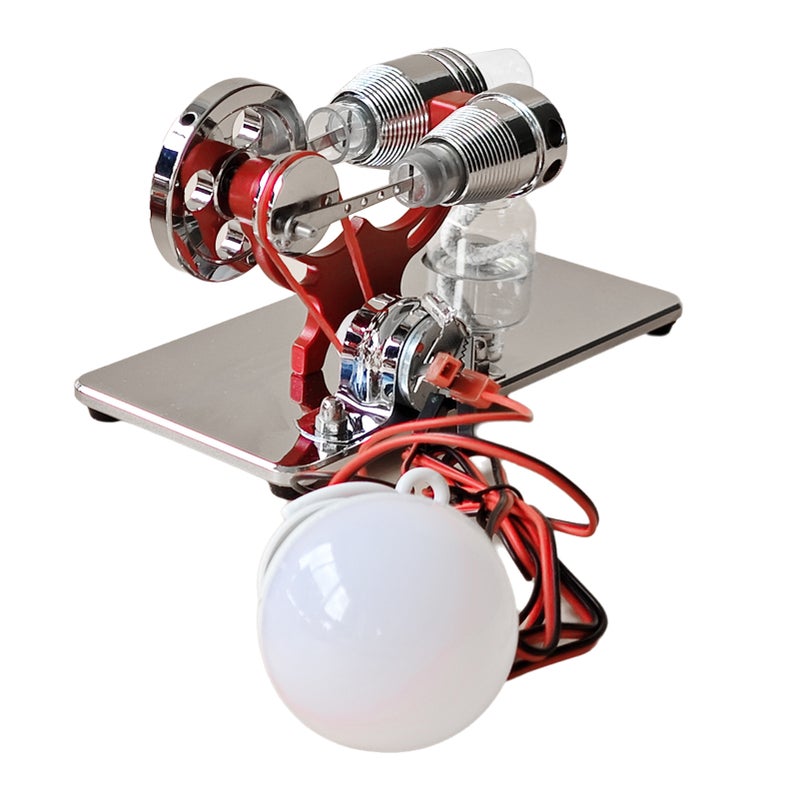 Hot Air Stirling Engine Electricity Generator Motor Model with LED Bulb Flywheel Design Science Experiment with CNC Aluminum Alloy Base DIY Education Toy for Teacher Adults Kids School Office Decor - Image 1