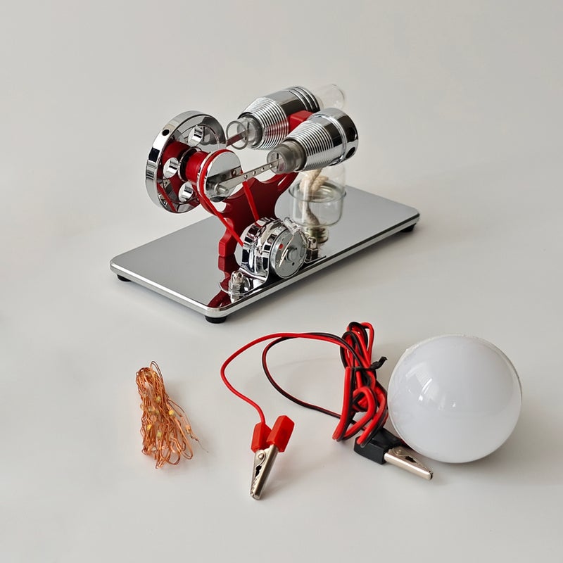 Hot Air Stirling Engine Electricity Generator Motor Model with LED Bulb Flywheel Design Science Experiment with CNC Aluminum Alloy Base DIY Education Toy for Teacher Adults Kids School Office Decor - Image 5
