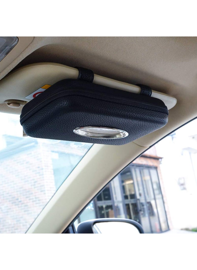Cartisen Cartisen Sun Visor Tissue Holder Zipper Napkin Holder PU Leather Backseat Tissue Case for Car Vehicle Black 