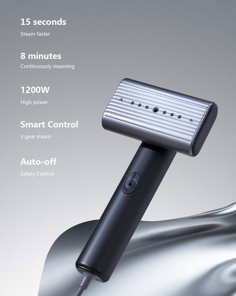 Nesugar G9 Pro Smart Handheld Steamer for Clothes â€“ Global Voltage Adaptation(100-240V), Palm-Sized & Lightweight (1lb), Dual Steam Modes, Easy Wrinkle Remover, Auto Shut-Off, Travel & Home Double Use (Metal) - Image 3