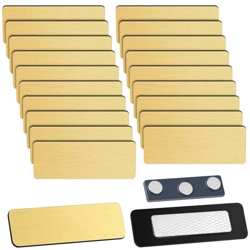 Geelin Geelin 50 Pack Magnetic Name Tags Blank Name Badge Holder Plastic ID Tag Backing 1 x 3 Inches with 3 Pcs Magnets for Police Office Employee CustomGold 