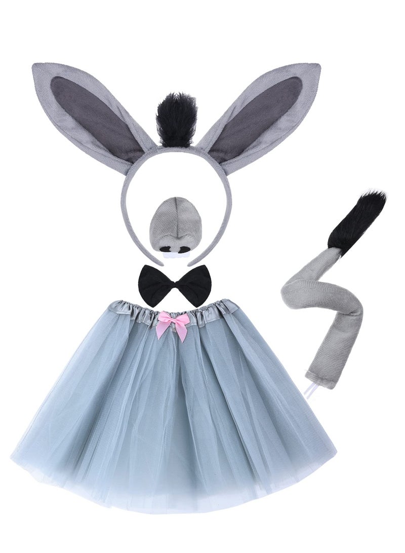 SOLARAE 5 Pack Kids Animal Costume Kit, Bow Tie Tail Tutu with Headband Tail Ears, Suitable for Girls Kids Dress Up Carnival Animals Cosplay Party - Image 1