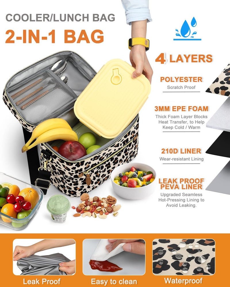 Capolo Lunch Box for Women Men Adults,Insulated Lunch Bag Leakproof Lunch Cooler Box with Removable Strap Cute Lunch Tote Bags Reusable Thermal Lunchbox for School Work Picnic(Small,Leopard) - Image 5