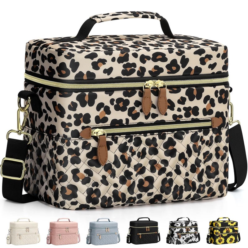 Capolo Lunch Box for Women Men Adults,Insulated Lunch Bag Leakproof Lunch Cooler Box with Removable Strap Cute Lunch Tote Bags Reusable Thermal Lunchbox for School Work Picnic(Small,Leopard) - Image 1