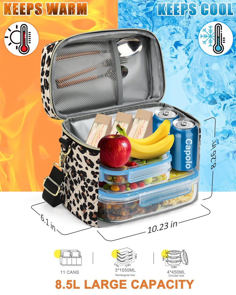 Capolo Lunch Box for Women Men Adults,Insulated Lunch Bag Leakproof Lunch Cooler Box with Removable Strap Cute Lunch Tote Bags Reusable Thermal Lunchbox for School Work Picnic(Small,Leopard) - Image 4