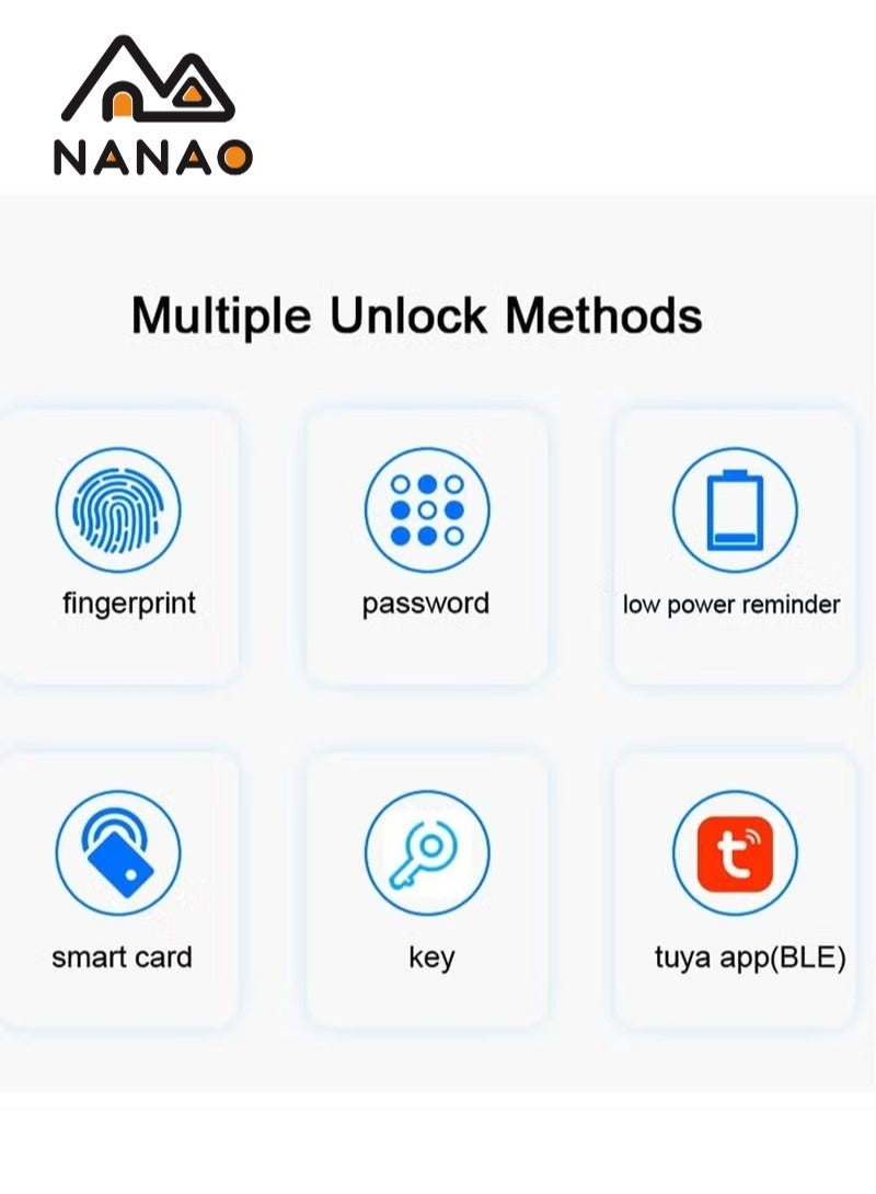 ناناو قفل تويا الذكي قفل الباب ببصمة الإصبع قفل الباب لوحة المفاتيح قفل الباب مع مقبض القفل الإلكتروني بصمة الإصبع قفل الباب الذكي قفل الباب متوافق مع تويا الأسود APP Black - Image 3