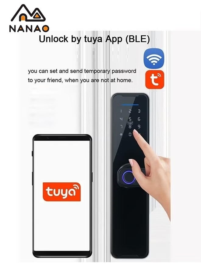 ناناو قفل تويا الذكي قفل الباب ببصمة الإصبع قفل الباب لوحة المفاتيح قفل الباب مع مقبض القفل الإلكتروني بصمة الإصبع قفل الباب الذكي قفل الباب متوافق مع تويا الأسود APP Black - Image 5