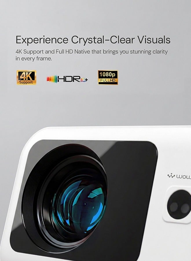 Wownect 1080P Full HD Smart Projector|400 ANSI Lumens|4K HDR Support| Auto Focus & 6D Keystone| 40–250” Big Screen Display| Android 12 WiFi 6 Bluetooth 5.4 Home Theater Projector, AirPlay & Miracast - White PROJ-WO-111-W white - Image 2