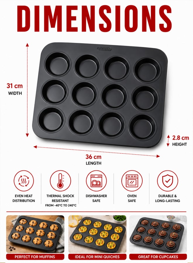 بيريكس Pyrex Glide 12-Cup Muffin Tray, PFAS-Free Non-Stick Muffin Pan, Scratch Resistant Bakeware, Ideal for Muffins, Cupcakes, Mini Quiches & Batch Baking - Image 2