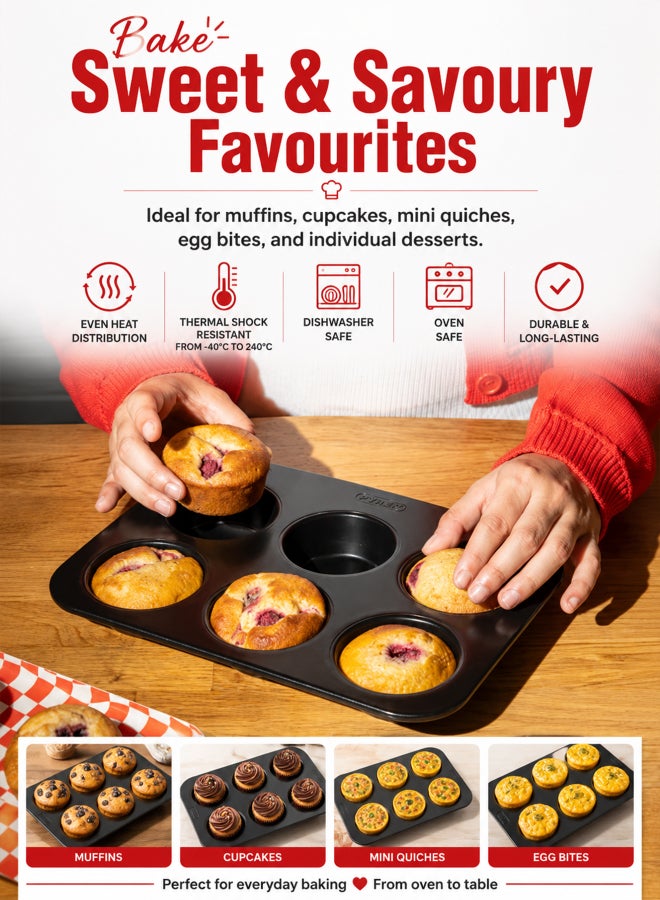 بيريكس Pyrex Glide 12-Cup Muffin Tray, PFAS-Free Non-Stick Muffin Pan, Scratch Resistant Bakeware, Ideal for Muffins, Cupcakes, Mini Quiches & Batch Baking - Image 3