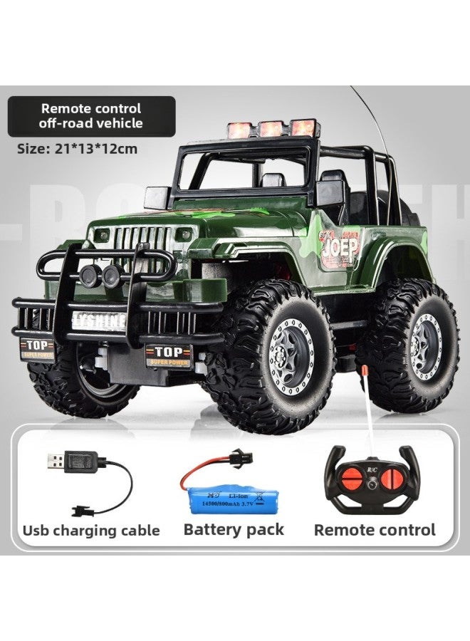 Large Remote Control Car Off-road Vehicle Climbing Car Fall-resistant Electric Children's Toy Boy Drift Racing Jeep-Color:Remote Control Off-road Vehicle (camouflage Green Plastic Version)-Scale:A Rechargeable Battery + Remote Control Battery - Image 1