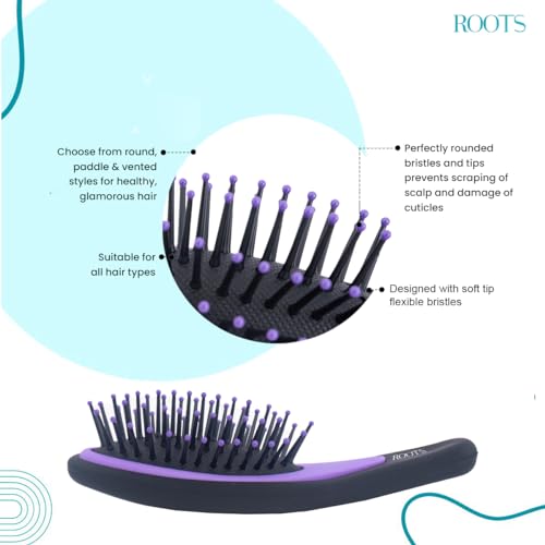 ROOTS Mini Hair Brush | Soft Tip Flexible Bristles | Prevent Scalp Scraping & Cuticle Damage | For All Hair Types | For Men & Women | Length 5.7 Inch, Model No - GG06-PL - Image 3