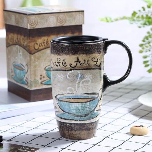Topadorn Ceramic Travel Mug Latte Mug 17 oz. Coffee Cup with Sealed Lid and Gift Box, Set of 2 - Image 4