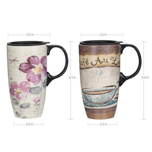 Topadorn Ceramic Travel Mug Latte Mug 17 oz. Coffee Cup with Sealed Lid and Gift Box, Set of 2 - Image 5
