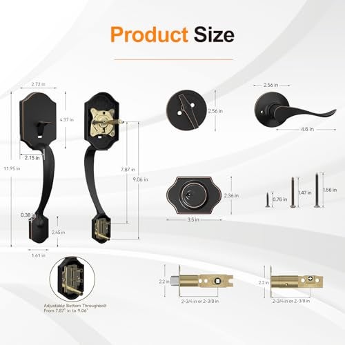 HOSOM Front Door Handle and Deadbolt Set, Front Door Lock Set with Reversible Handle Lever Entry Handleset Exterior with Single Cylinder Deadbolt, Reversible for Right and Left, Oil Rubbed Bronze - Image 3