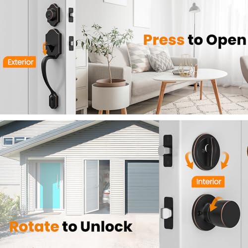 HOSOM Front Door Handle and Deadbolt Set, Front Door Lock Set with Reversible Handle Lever Entry Handleset Exterior with Single Cylinder Deadbolt, Reversible for Right and Left, Oil Rubbed Bronze - Image 5