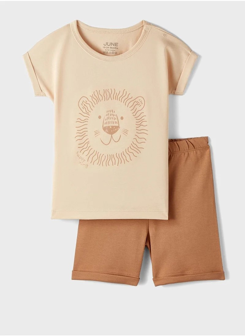 JUNE Kids Crew Neck T-Shirt And Shorts Set