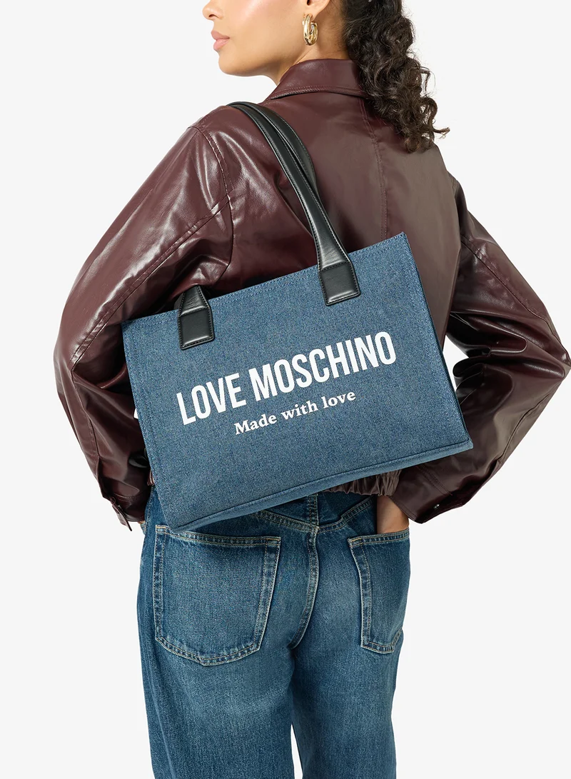Love Moschino  Signature Love Denim Shopper Tote for Women | Best Price UAE