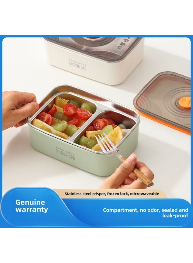 Macaron Stainless Steel Preservation Box Compressed Sealed Box Microwave Refrigerator Storage Box With Lid Leak-proof Fruit Lunch Box-Specifications:Electrolytic: Large Two-grids Crisper Box (orange)  - Image 2